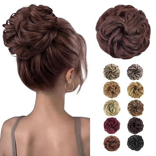 Miniatura 9 de Morica - 1 extensión de cabello sintético en forma de moño estilo ondulado, recogido y desordenado, y con banda elástica para mujeres (color rubio