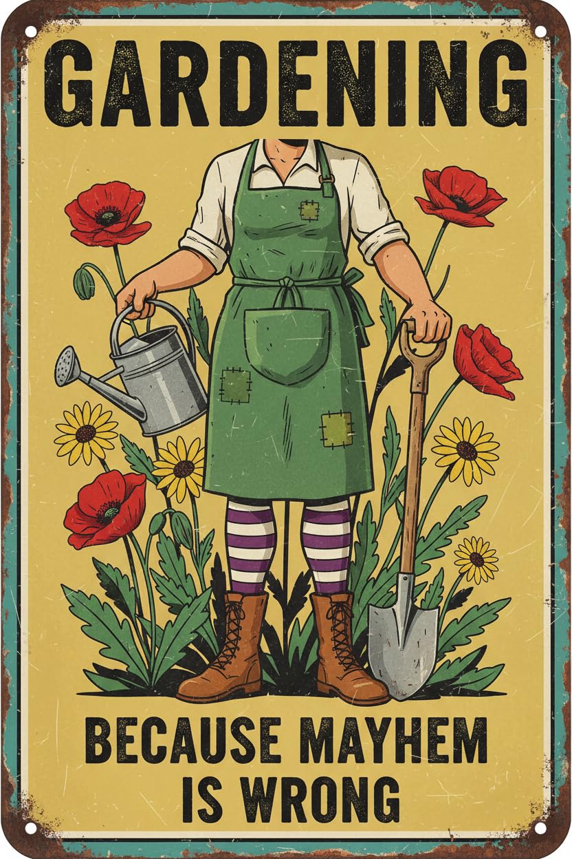 Gardening Because Murder Is Wrong Tin Sign, 8x12 Inch