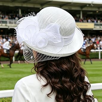 Womens Flower Church Derby Hat with Veil Fascinator Wedding Bridal Tea Party Hats Bowler Cloche Sun Bucket Hat