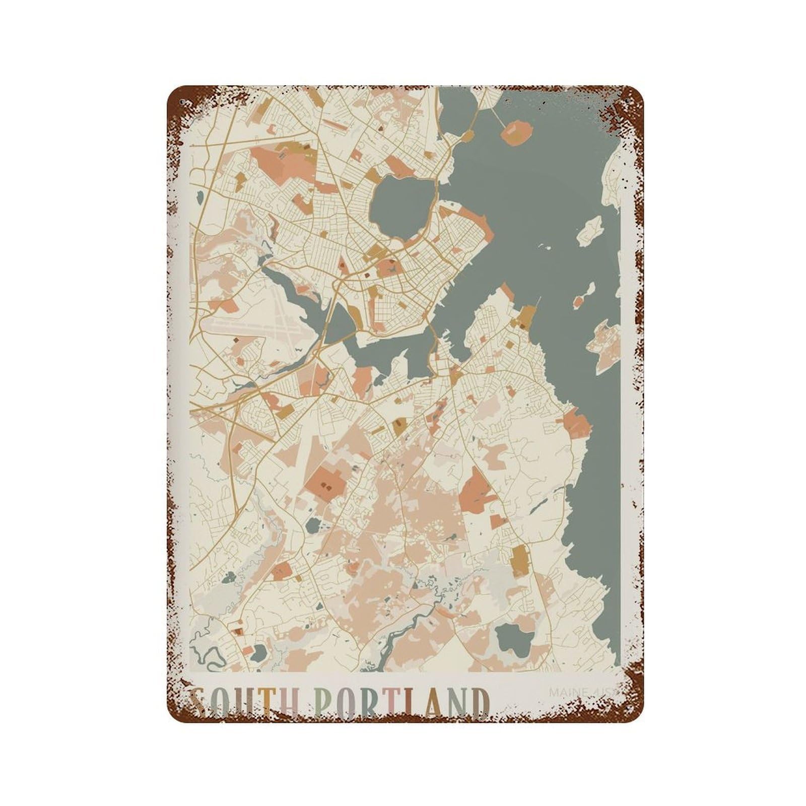 xiaoxiaoshen South Portland Map Maine Travel Gift Boho Decor Wall Decor Art Metal Tin Poster Modern Home Decor Art Home Bar Shop Decorations Vintage Sign 40x30cm
