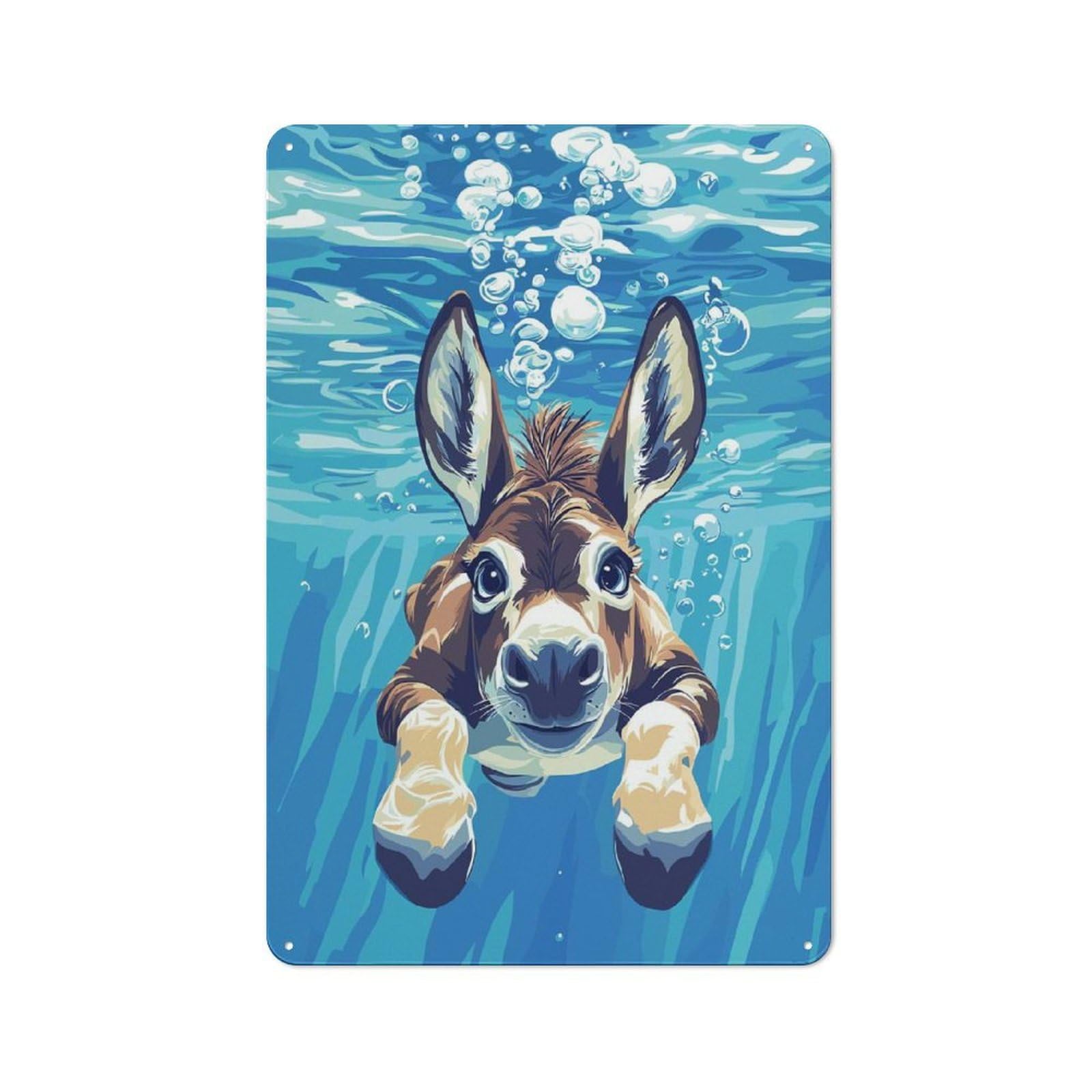 Junmoney Style-3 Tin Wall Plaque 30X20cm With Underwater Donkey Illustration For Workshop Wall, Housewarming Wall Decor For People Furnishing Workshop