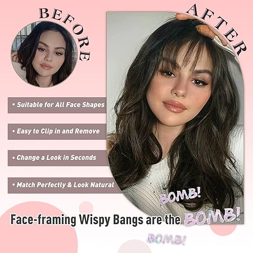 Miniatura 10 de Flequillo con clip extensiones hechas 100% de cabello humano de color marrón rojizo con flequillo con una bonita red, flequillo plano natural y