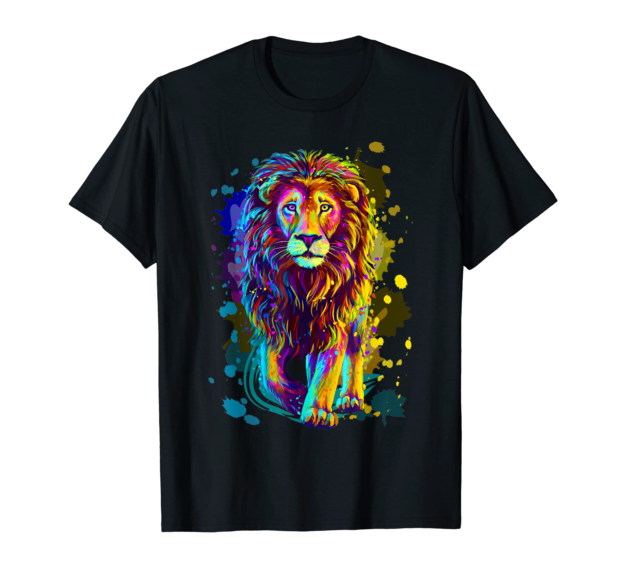 Bahaa's TeeCool Colorful Wild Lion Stylish T Shirt, Lion Graphic Design T-ShirtOEKO-TEX STANDARD 100