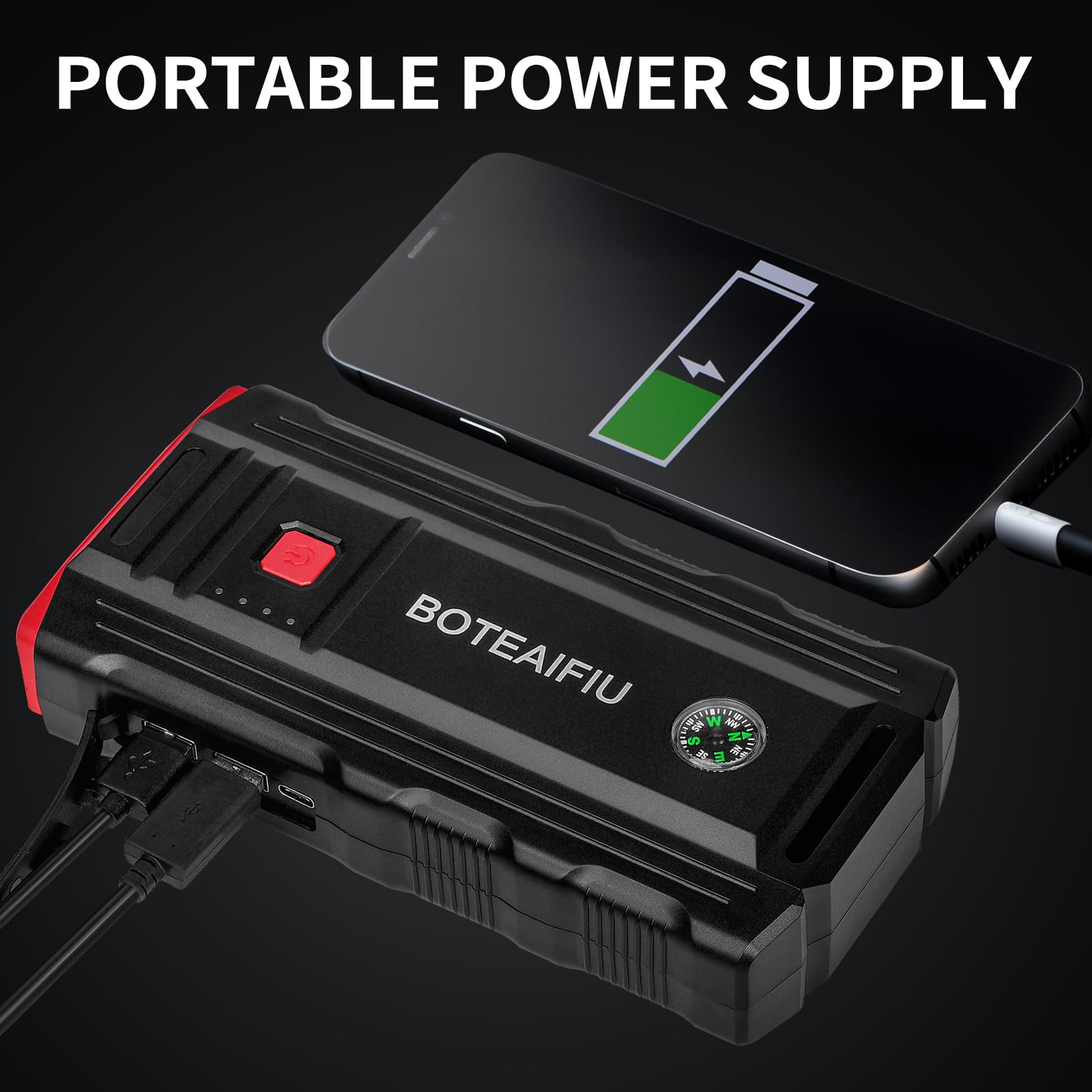 Avviatore Batteria Auto 3000A Avviatore di Emergenza per Auto/Moto Booster Catteria Auto (8.0L Gas o 6.5L Diesel) 12V Jump Starter BoosterTorcia a LED Ricarica USB
