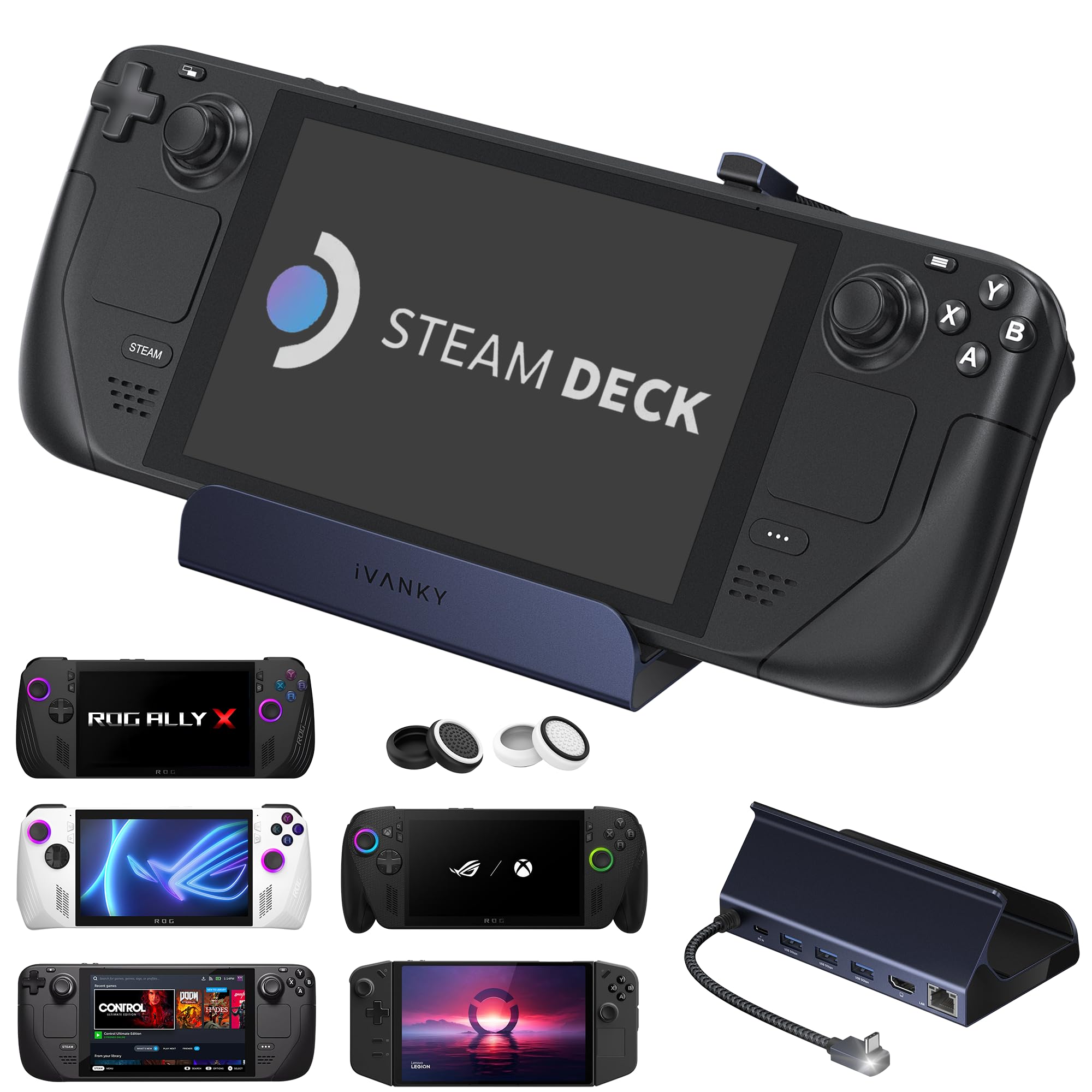 iVANKY ROG Ally/Legion Go/Steam Deck Dock, 6-in-1 Hub Docking Station for ASUS ROG Alloy with HDMI 4K@60Hz Gigabit Ethernet, USB-A 3.0, 100W Charging USB-C Port for Valve Stream Deck/Lenovo Legion