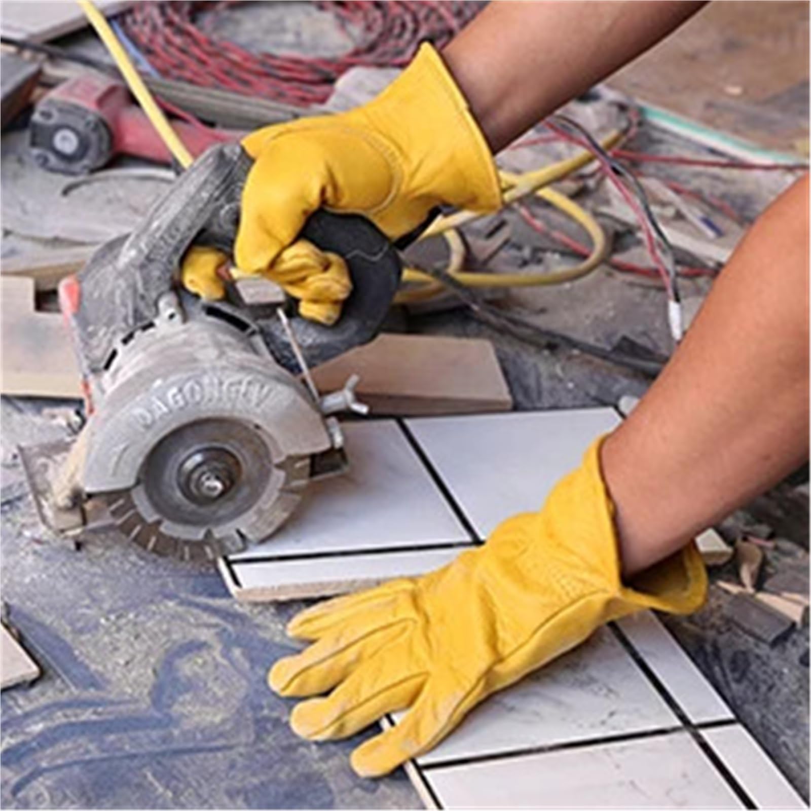 Generisch Arbeitshandschuhe aus Rindsleder mit flexiblem Griff – Robuste Lederhandschuhe for Holzarbeiten, Bauarbeiten, LKW-Fahren und Gartenarbeit(1pair,S)