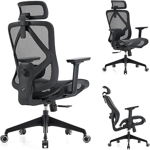 Silla de oficina ergonómica con soporte lumbar, reposabrazos ajustable 3D, sillas de escritorio de oficina en casa de malla, silla giratoria para