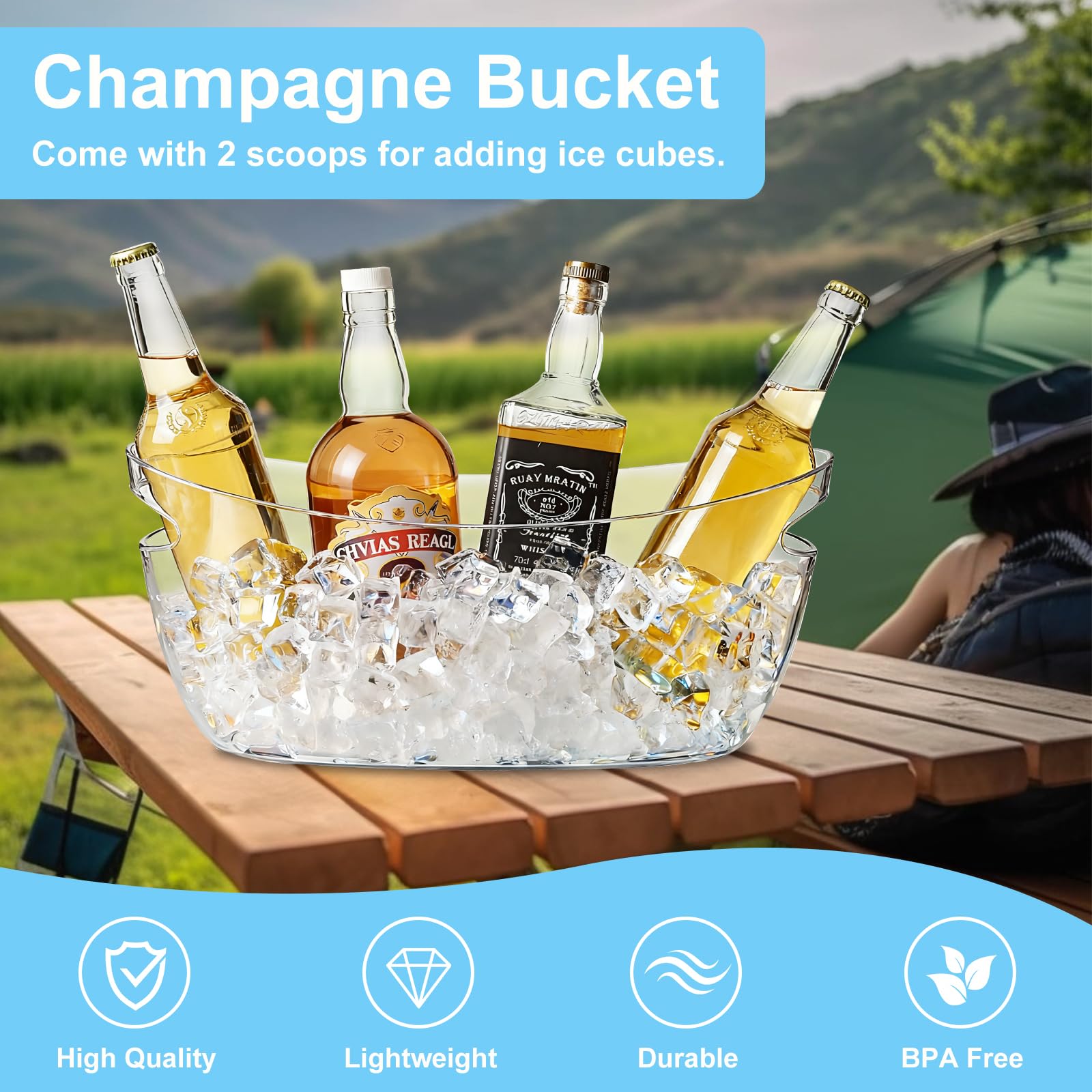Confezione da 4 secchielli per ghiaccio per feste, vasche extra large da 5,5 l trasparenti con palette, perfette per champagne, birra, spumante e cocktail, forniture per bar Mimosa