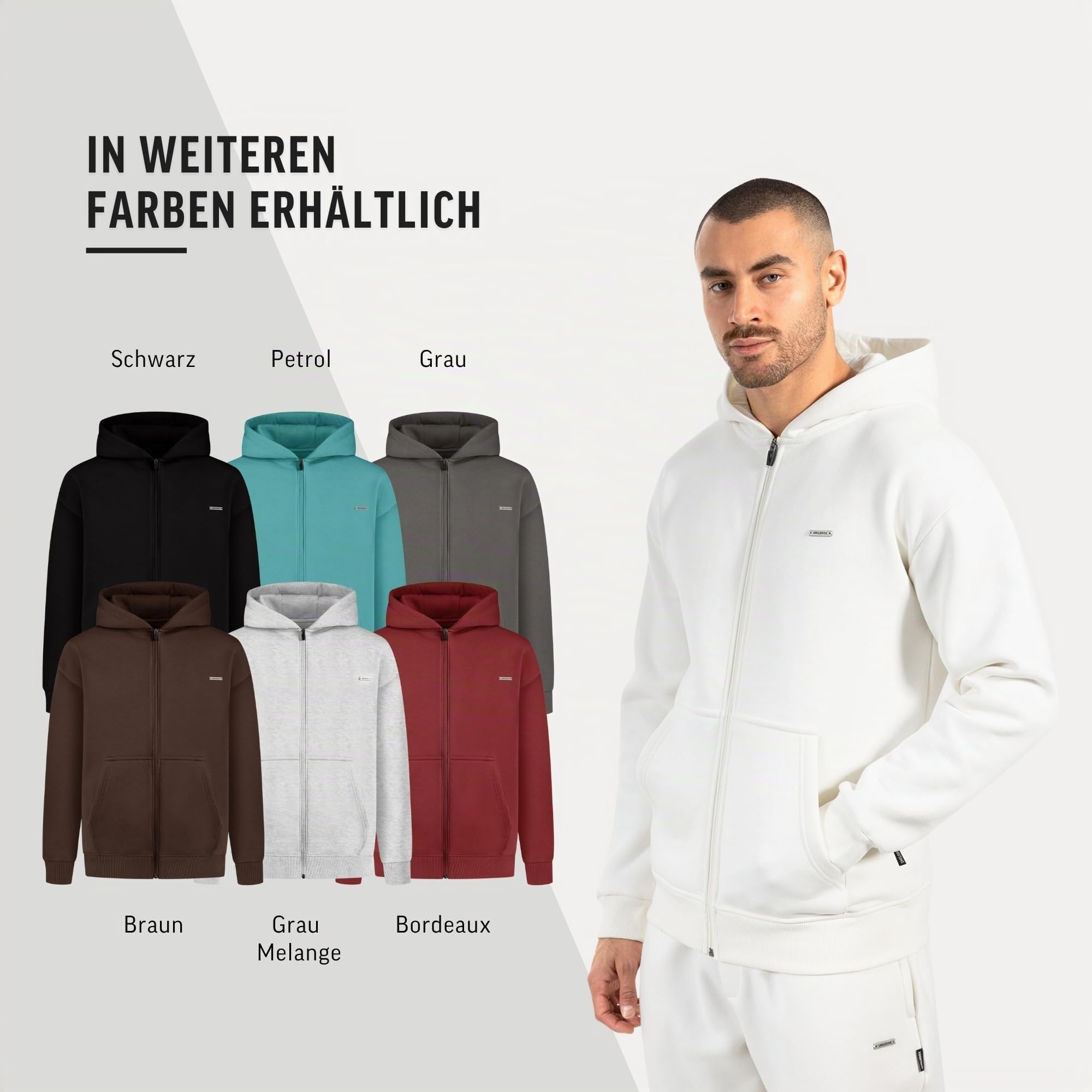 SMILODOX Zip Hoodie Herren Ilyas, Strickjacke mit Logo auf der Brust, durchgehendem Frontzipper, weichem Stoff, Hoody Gerippter Bund für stabilen Sitz, ideal für Alltag, Freizeit und Streetstyle