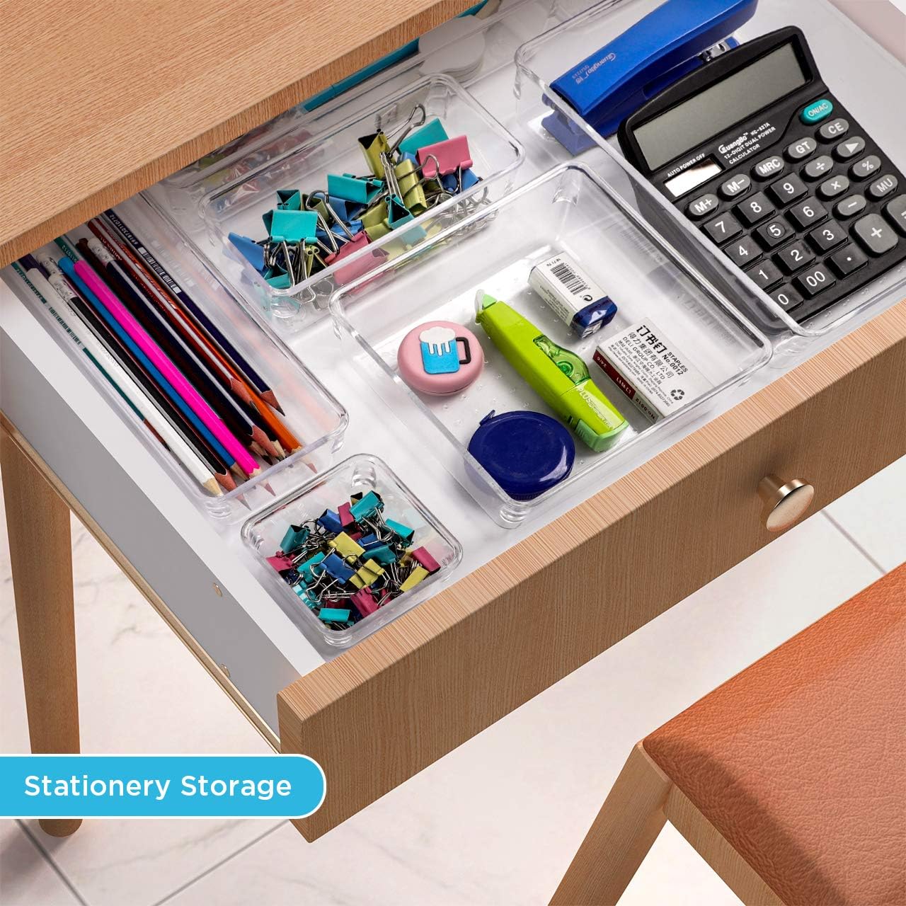 Kootek 16 Pcs Modular Drawer Organizer with 5-Size Drawer Dividers Makeup Organizers Bins Clear Customize Layout Storage Box with Bottom Wave Point Design for Bedroom Bathroom Kitchen Office