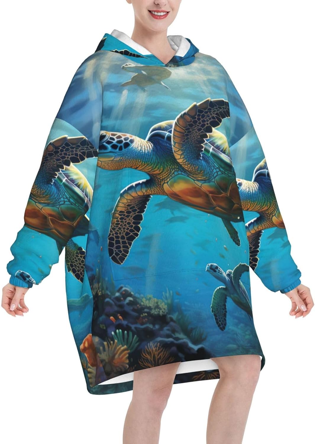 Sea Turtlesprint Oversized Hoodie Blanket, Super Soft Warm Comfortable Hoodie, Wearable Blanket Adult