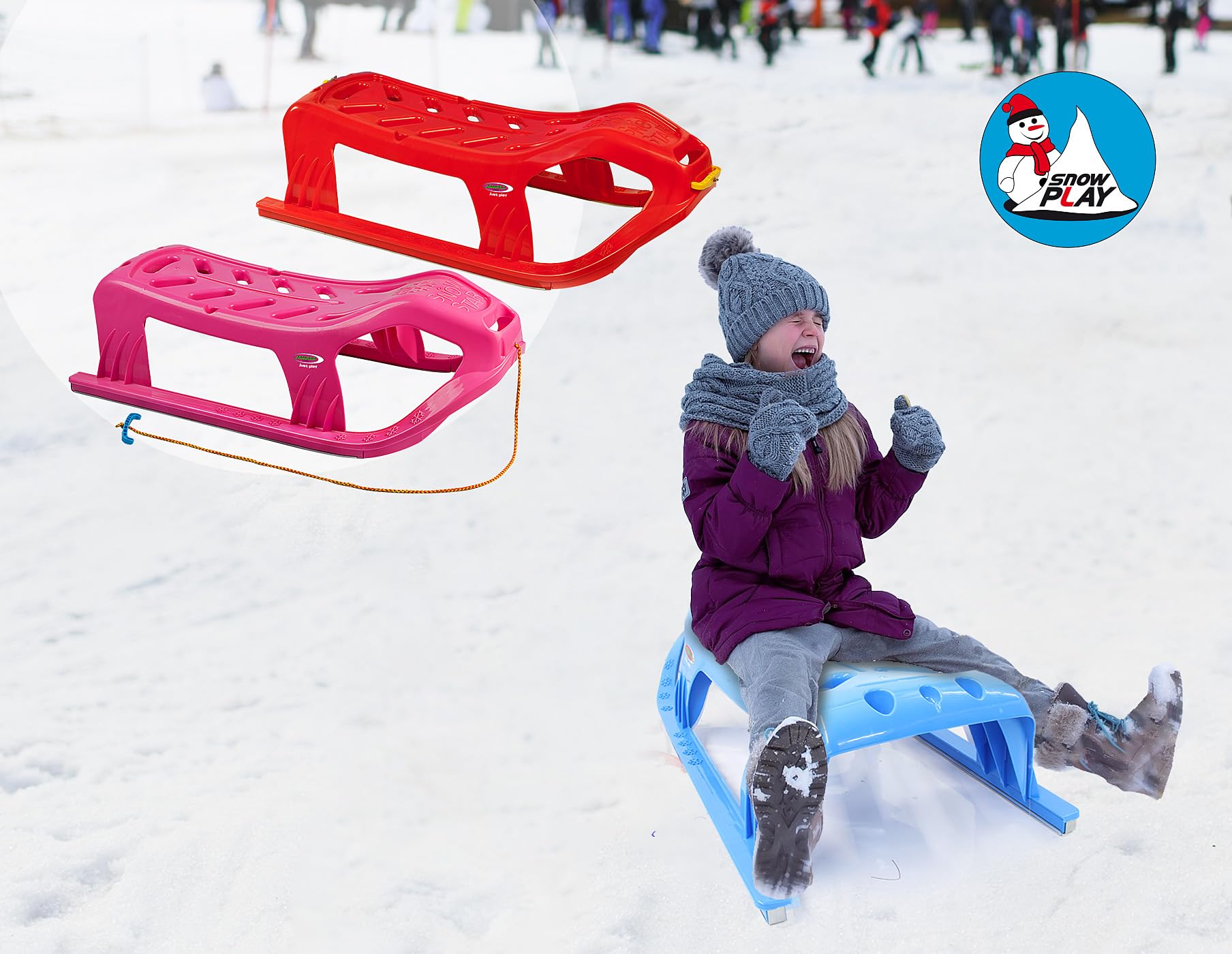 JAMARA Luge 461122 Play Snow-Star - Patins en métal - Corde avec poignée - en Plastique résistant aux Chocs - Rose