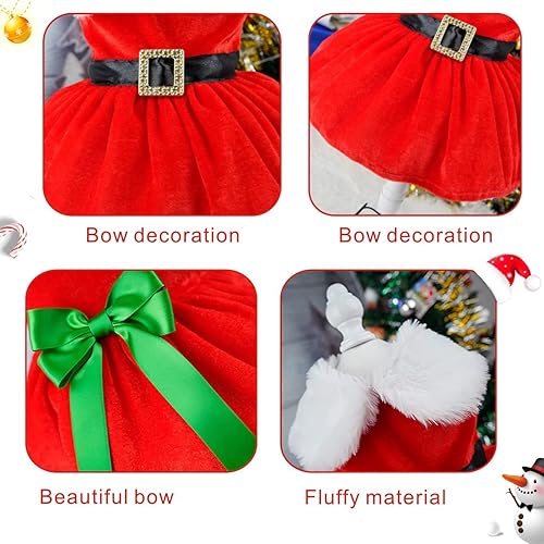 Miniatura 6 de Idepet Vestido de Navidad para perro de 2 piezas, falda para perro de Papá Noel, disfraz de Navidad para cachorros, ropa de invierno para niñas,