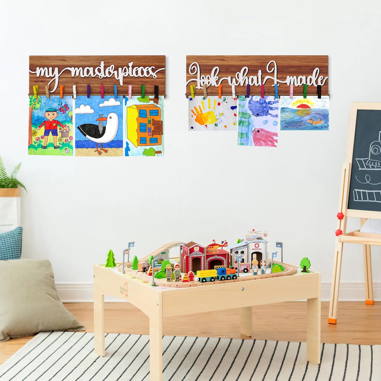 Look What I Made Sign With Clips Kids Art Display Organizer Photo Hanging Work Storage Board for Bedroom Playroom Classroom - Image 2