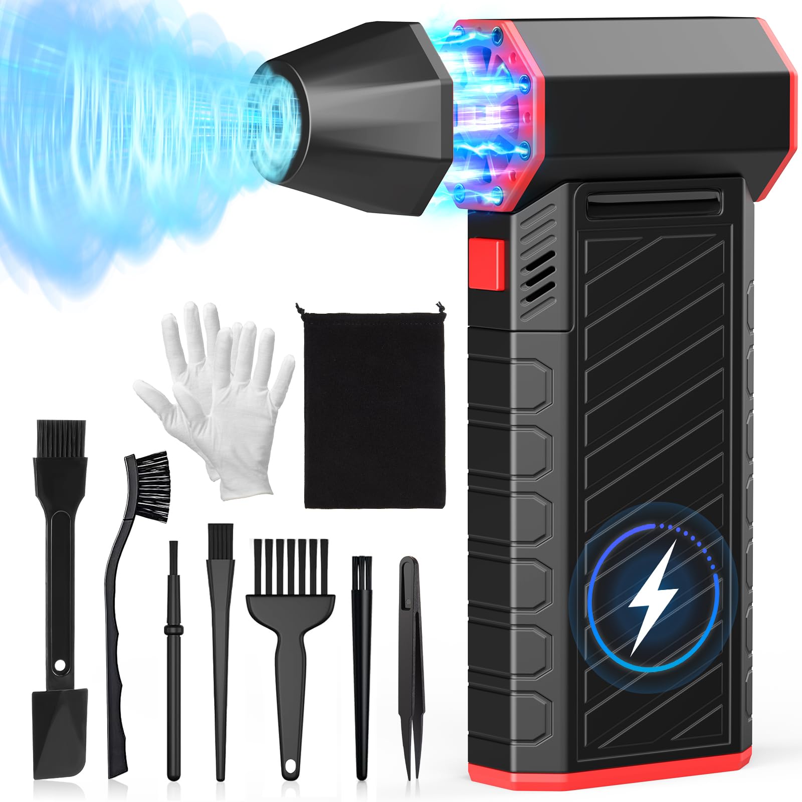 Elettrico Rimuovi Polvere Aria Compressa, 3 Velocità 15000 Giri Aria Compressa PC Air Duster, 7500mAh USB Ricaricabile Soffiatore d'aria Elettrico con illuminazione a LED per Laptop, Tastiera, Auto