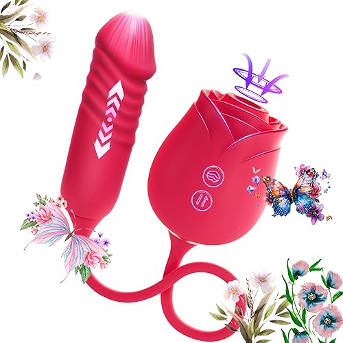 2026 Newly Rabbit Ear Female Viboators Toys 10.63 Inch Realistic Silicone Dick Viboators Sucking and Licking Sensory Toys with Strong Suction Cup for Hands-Free Tongue viboatorr for Women (Red)