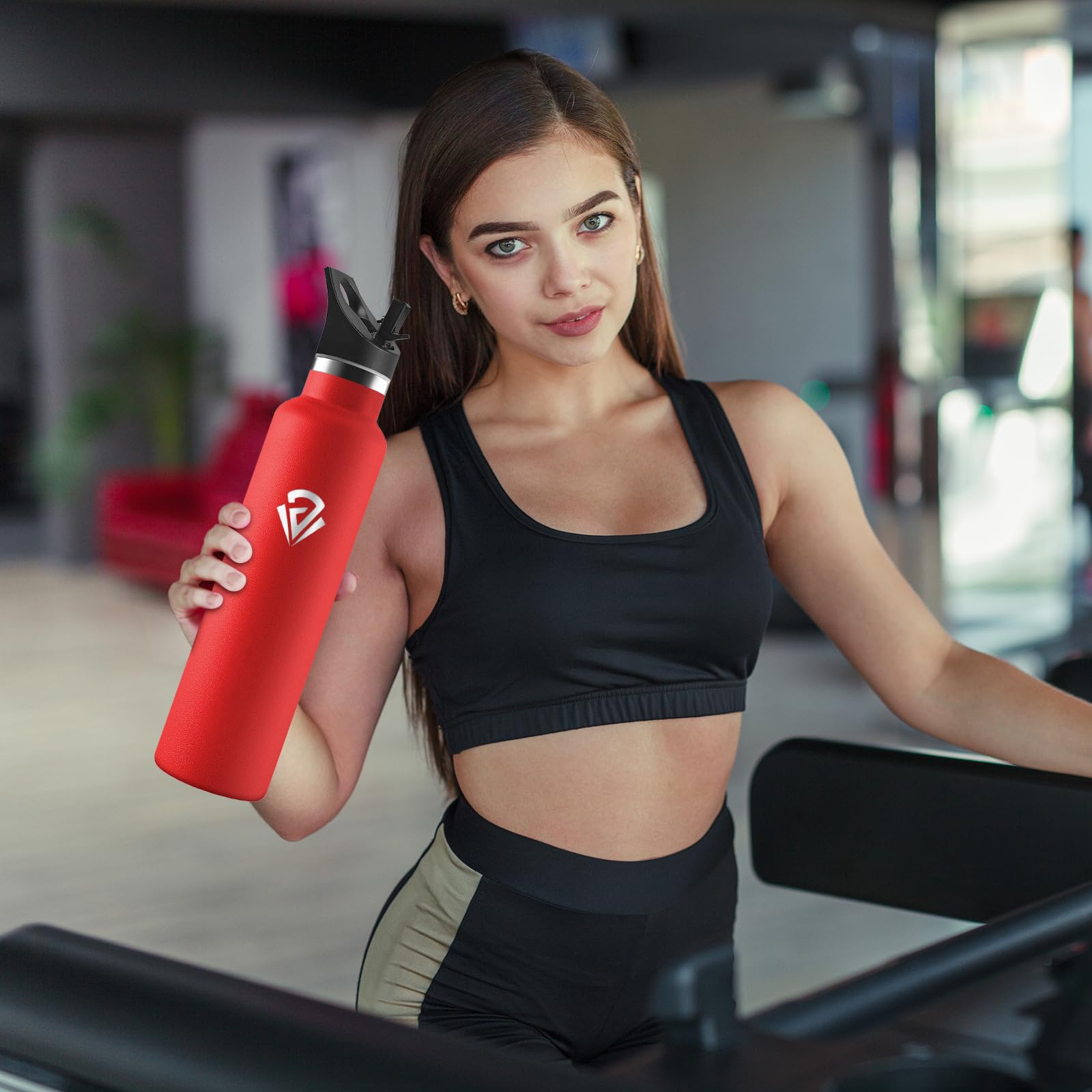 HoneyHolly Trinkflasche 1L, BPA-Frei, Wasserflasche Edelstahl, Auslaufsichere Isolierflasche Doppelwandig, Trinkflasche Mit Strohhalm, Isolierflasche für Büro, Fitnessstudio, Camping - Rot