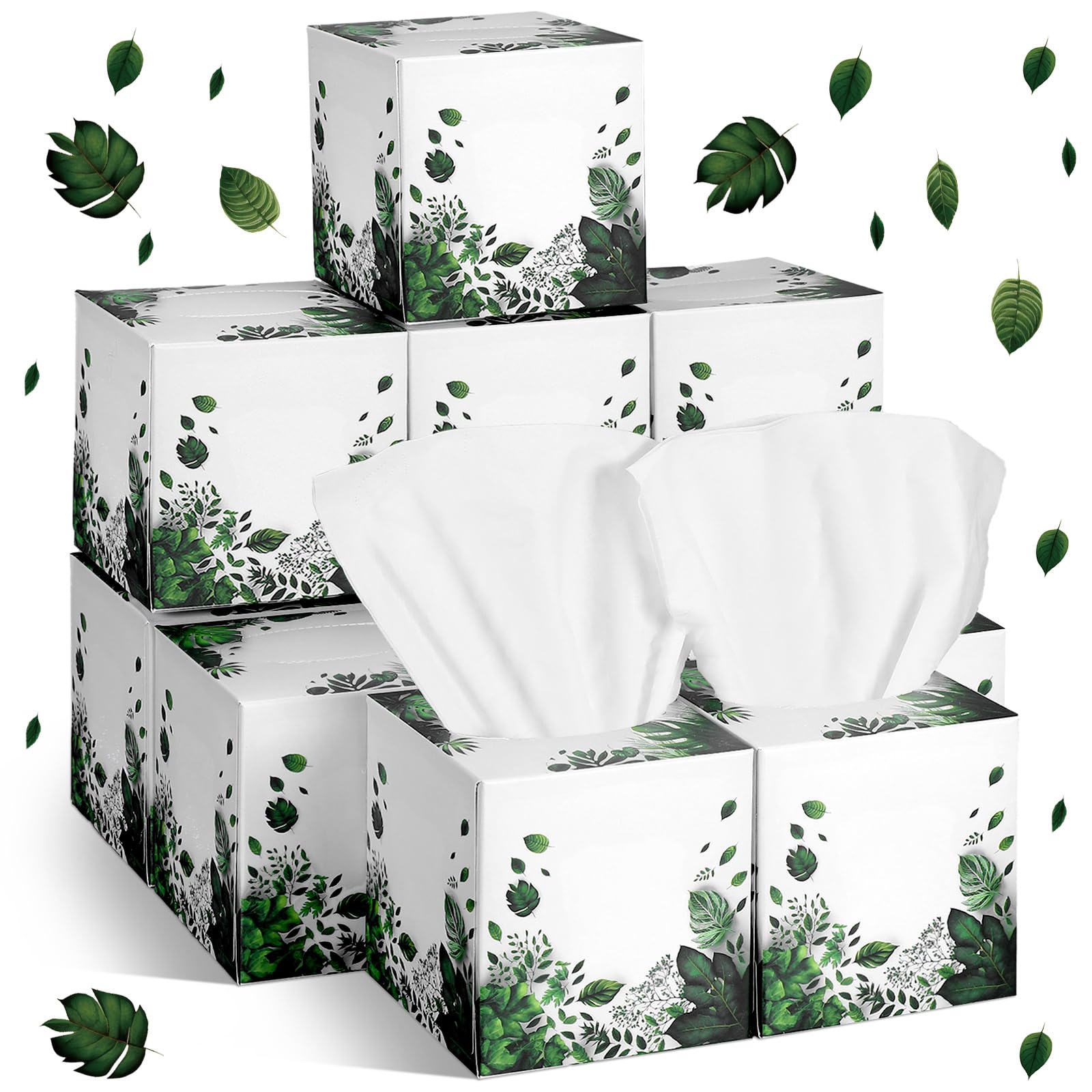 Fourluoo 12 Pack Tropical Leaves Facial Tissue Cube Boxes, 600 Sheets 3 Ply
