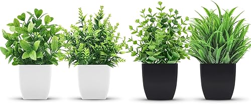 Der Rose Paquete de 2 plantas falsas y 2 paquetes de plantas falsas, pequeñas plantas artificiales en maceta para habitación, hogar, oficina, casa