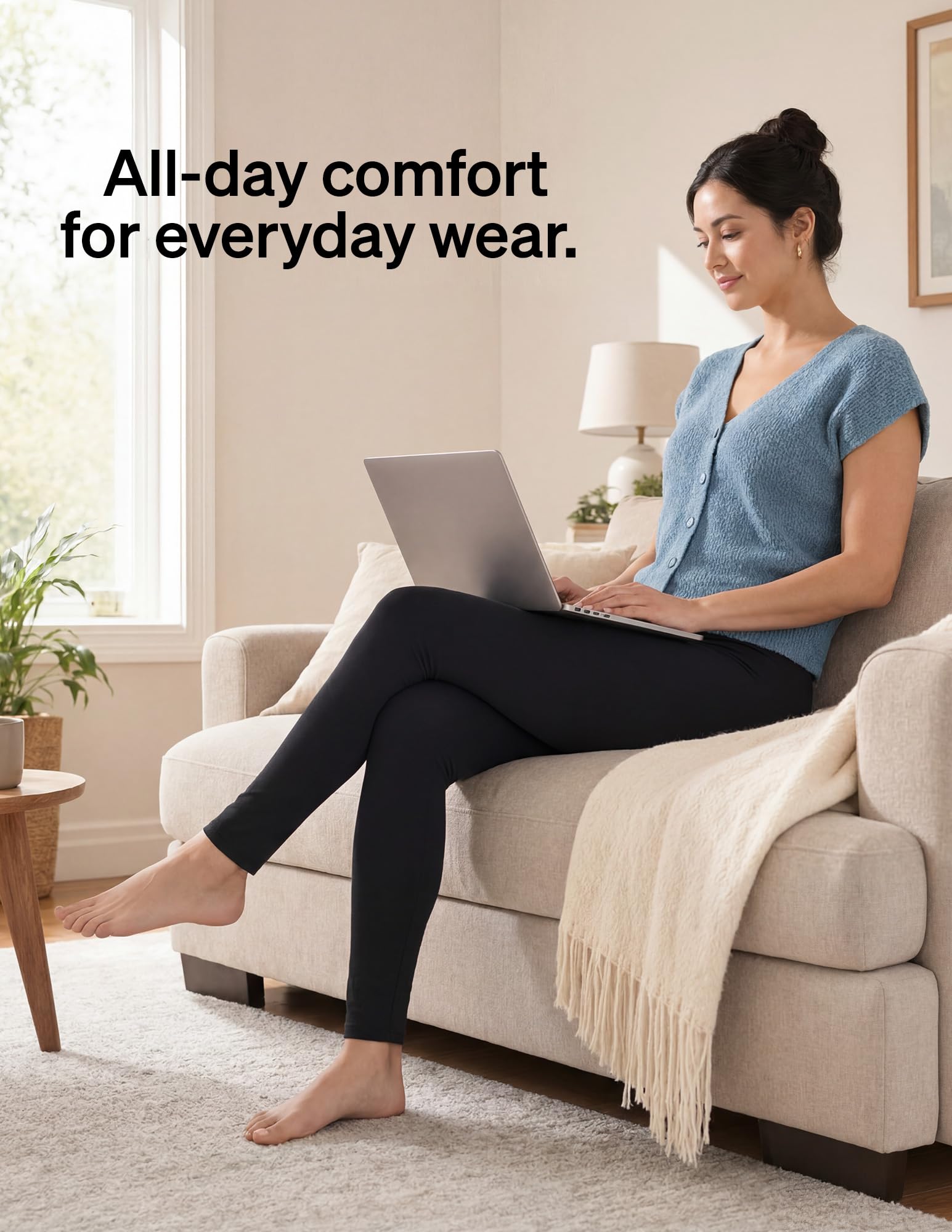 HUE Leggings de Algodón Opacos con Cintura Ancha, Calcetines Mujer