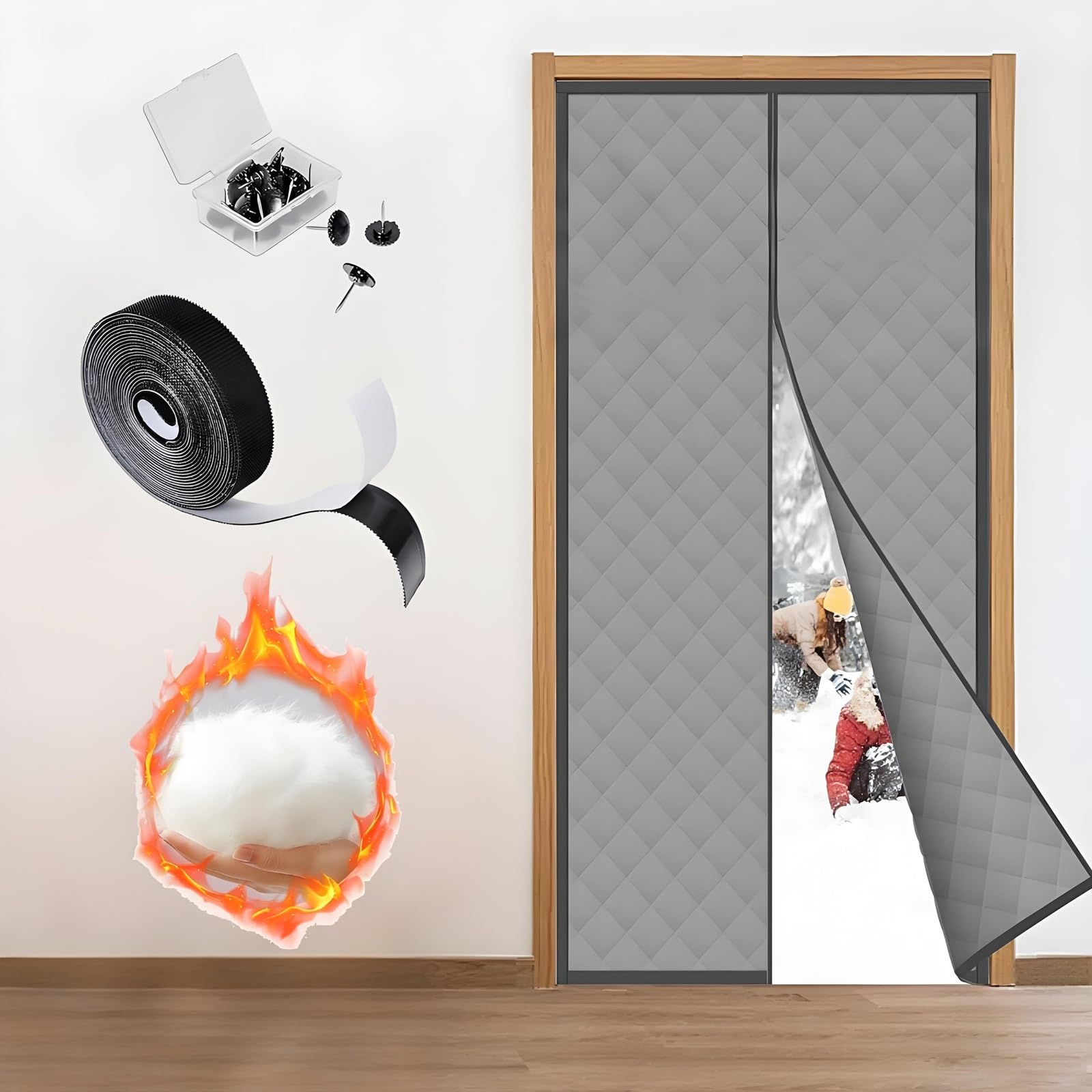 Rideau de porte isolation thermique épais auto-adhésif 95cm