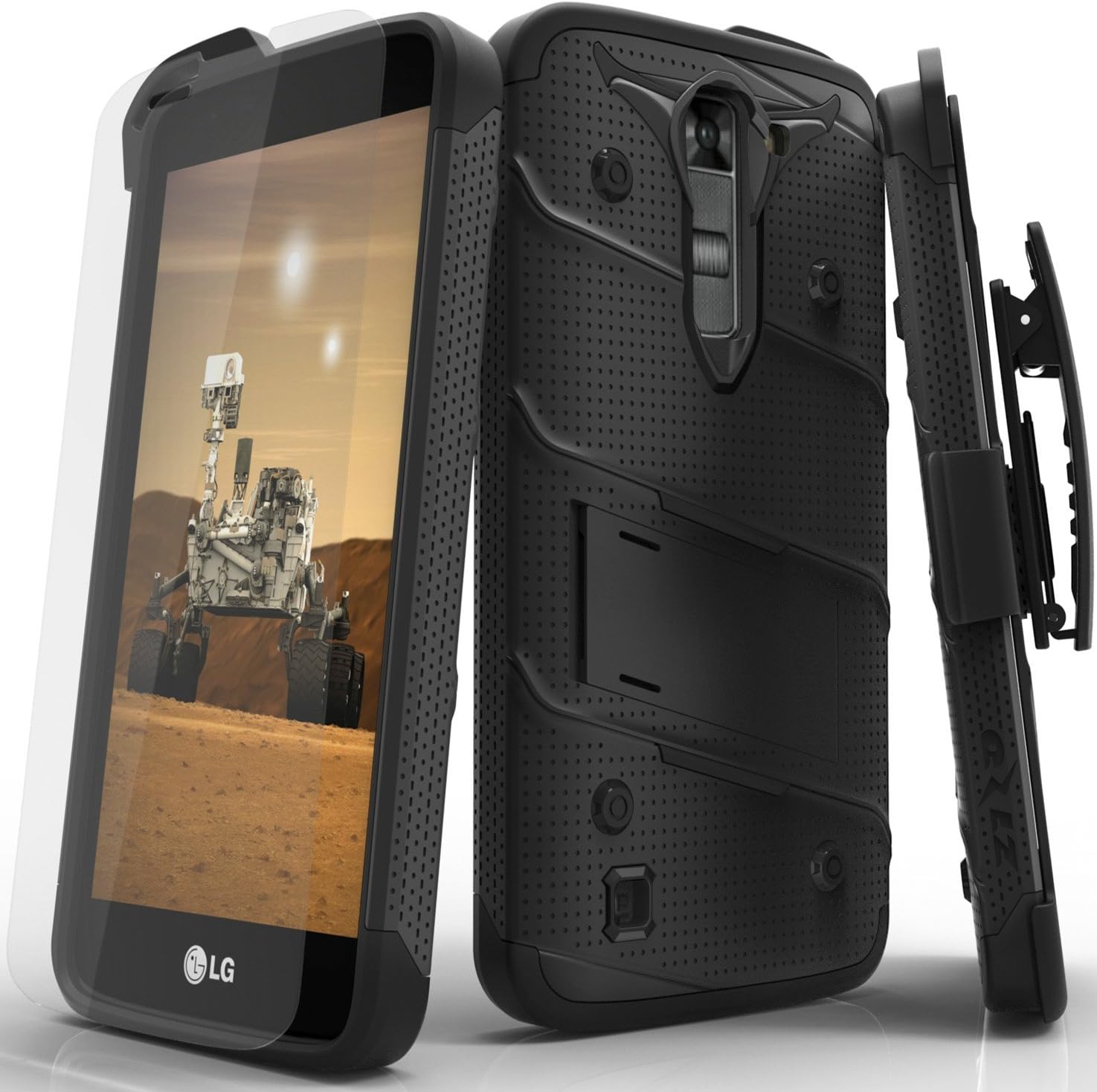 LG K7 / LG Tribute 5 LS675 / LG Escape 3 Case, Zizo Bolt Cover [.33m 9H Curved Full Glass Tempered Screen Protector] Included [Military Grade] Clip