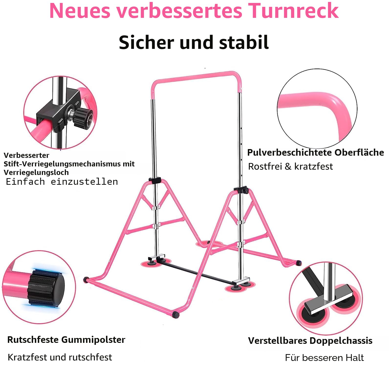 Kinder Turnreck Gymnastik Reck Turnstange Reckstange Klimmzugstange Reckanlage Horizontale Training Bar Trainingsgeräte mit Gymnastikringen für 3-12 Jahre alte Kinder Indoor