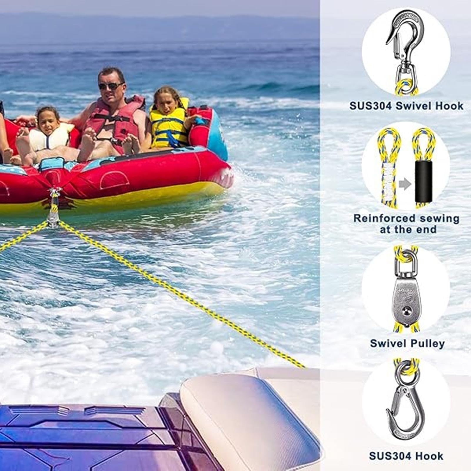 Corda di traino per barca, per sport acquatici, galleggianti, pontoni, barca, fune da traino, per sci marino, piscina, campeggio, canoa, pontone, kayak, pesca