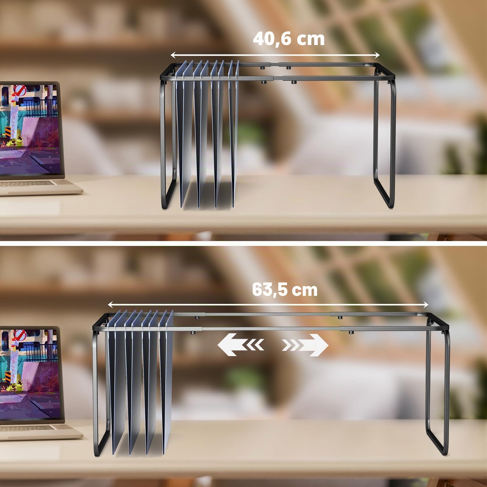 Hängeregistratur-Rahmen, rechtliche/Briefgröße, verstellbare Länge 40,6–63,5 cm, 32,598 W 24 cm H, Hängemappenhalter für Schreibtisch-Organizer und Metallschiene in Aktenschrankschublade, 2