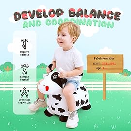 EVERICH TOY Bouncy Horse Cow Toys, Inflatable Bouncing Animal Hopping Toys, Outdoor Indoor Ride on Bouncer, Boys Girls Birthday Gift for 18 Month 2 3 4 5 6 Year Old Kid- Plush Cow Toy