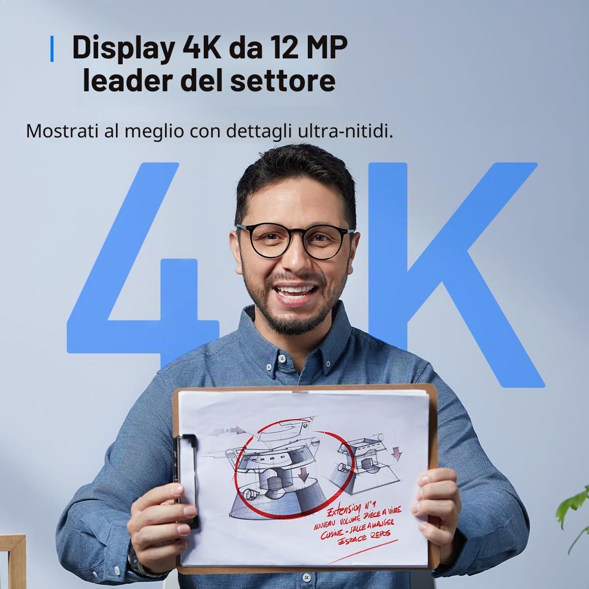 Anker Work C310 Webcam, 4K 12 MP, 1080p@60FPS HDR, foco automatico AI, fotogramma intelligente, microfono con cancellazione rumore AI, copertura dati e FOV regolabile