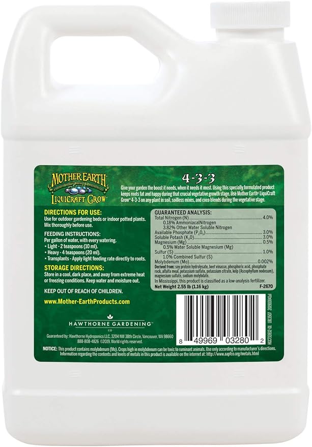 Mother Earth LiquiCraft Grow 4-3-3 Fertilizante Líquido para Plantas, Cuarto miniatura 2