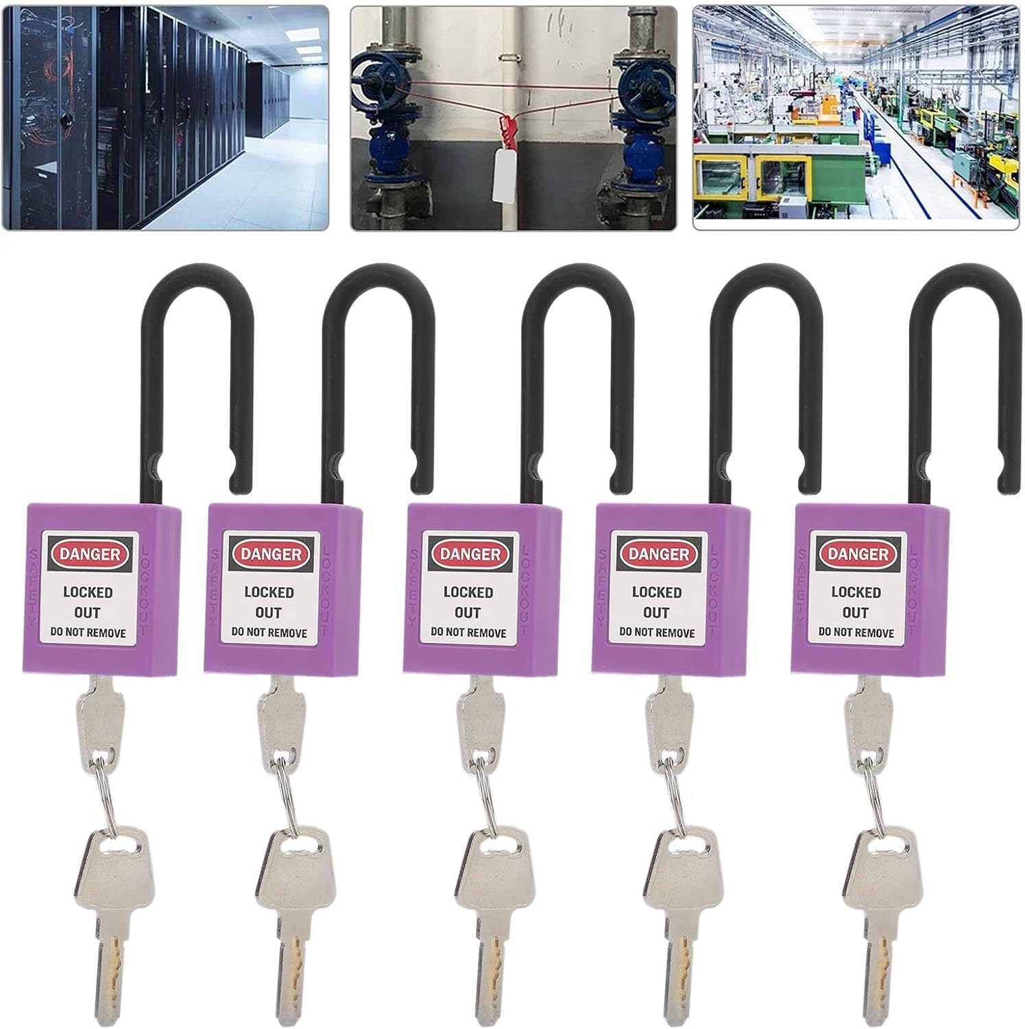 5PCS Lockout Tagout Locks Set, Purple Loto Locks Safety Locks Keyed Different Safety Padlocks for Electrical Lockout Tag Out Kits Lock Out Tag Out Padlock for Lock Out Tag Out Kits Station, Purple