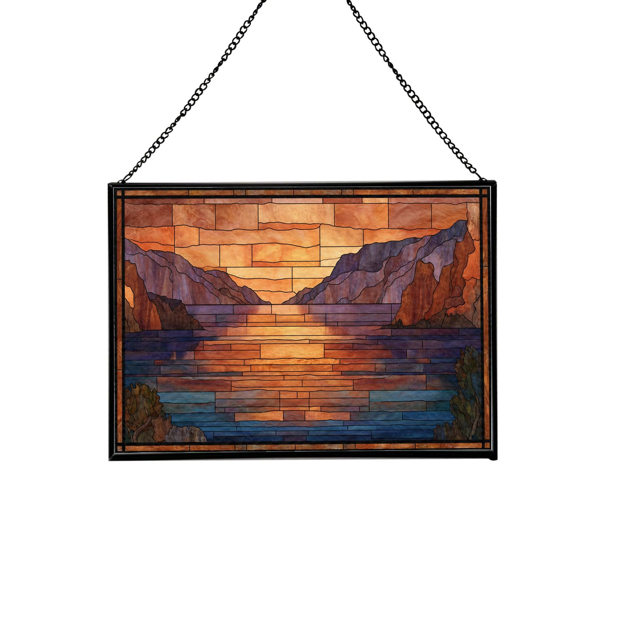 Catalina Island-California City Stained Glass Suncatcher – Rectangular Hanging Window Panel with Urban Street Scene – Custom Glass Art Gift for Travelers, Architecture, Skyline Lovers GRo71A