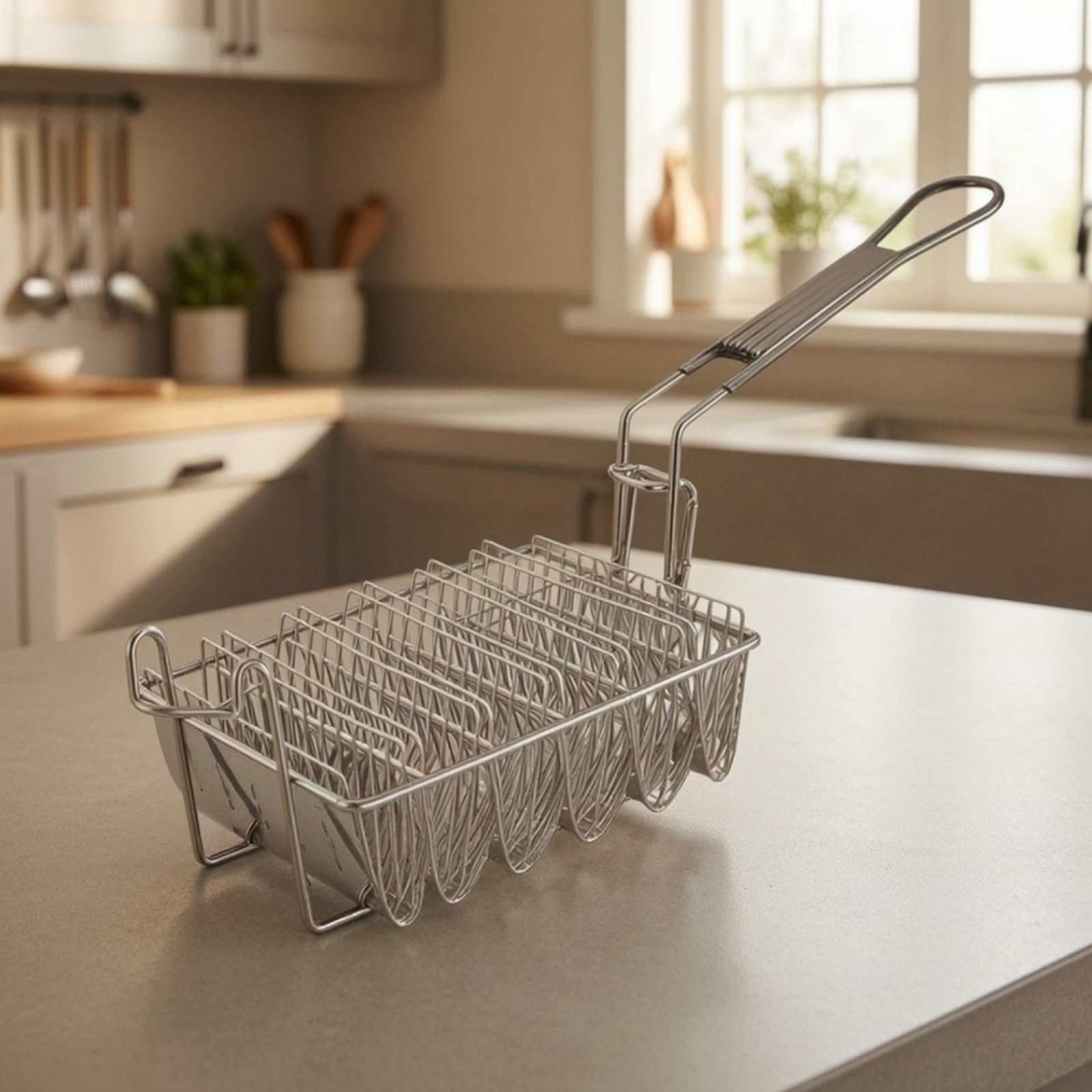 Moule à Taco Panier Friteuse Support Réchaud Ustensile Métal Acier Inoxydable 430 Cadre à Fils Circulation Huile Régulière pour Croquantes Poignée, style to 2