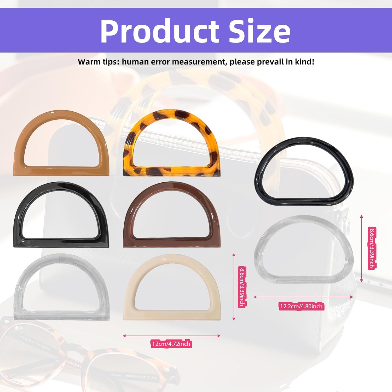 16 Pack D Shape Purse Handles Replacement Set - 6 Styles & 2 Rounded Options, Durable Resin for Handbags, Totes, DIY Crafts | Perfect Fit for Women, Designers & Crafters - Image 2