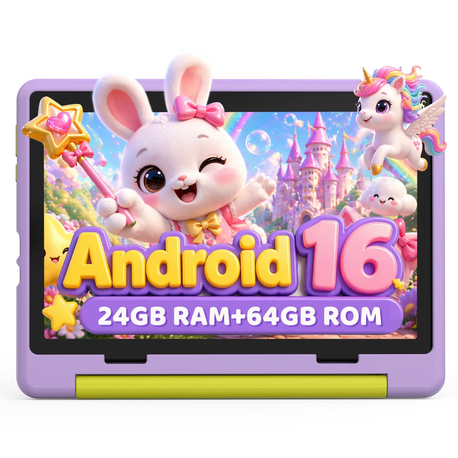 Kids Tablet,Android 16 Tablet for Kids 10 inch with Case,24GB RAM 64GB ROM | 1TB Expandable,6000mAh Battery Touchscreen Parental Control,Dual Camera, WiFi for Children Study Entertainment Gaming Gift