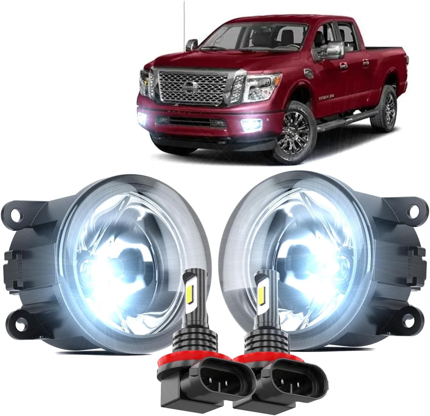 3.5 Inch Round Fog Light Assembly Fit for Nissan Titan XD 2016-2019 Clear Lens Fog Light Kit with 6500k Cool White Bulbs Upgrade Replacement,Driver and Passenger Side,NI2592137