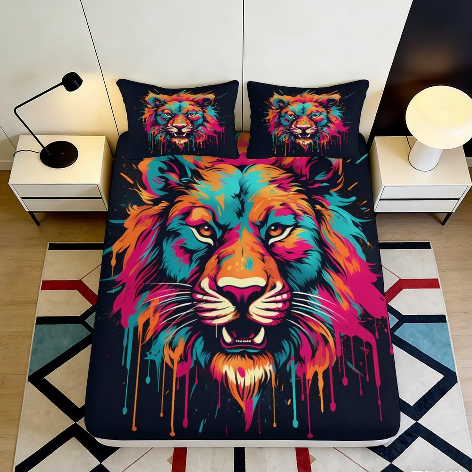 Pnayamiorkfel Style-5 3D Printed Colorful Lion Fitted Sheet Microfiber Soft Bedroom Decor Vibrant Animal Bed Cover Mattress Protection 90X200x25cm
