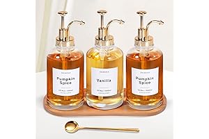 3-Piece Coffee Syrup Dispenser Set with Pump and Labels - 16.9oz Glass...