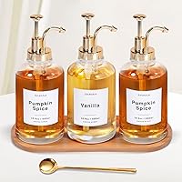 Vista 10 de Dispensador de jarabe de café para barra de café, botella de vidrio de 500ml 16.9oz con cuchara de café dorada, dispensador de jarabe de café con 36