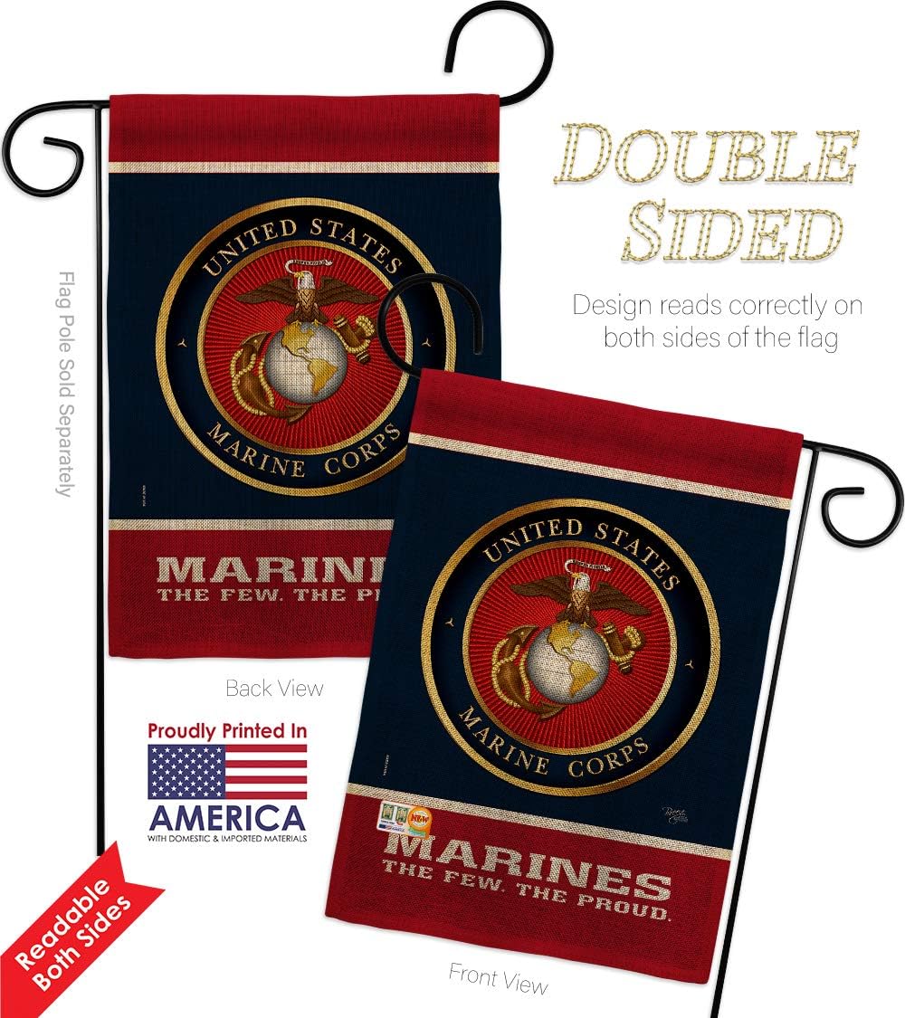 Marine Corps Proud Burlap Garden Flag Armed Forces USMC Semper Fi United State American Military Veteran Retire Official Small Decorative Gift Yard House Banner Double-Sided Made In USA 13 X 18.5