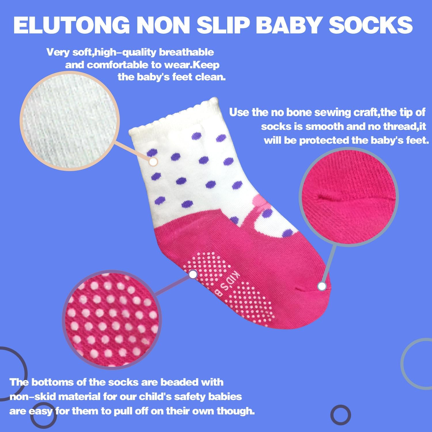 ELUTONG Baby Anti Slip Socks Non Skid Ankle Grips Sticky Slipper Socks for 0-7 Years Kids Girls Infant Toddler 12 Pairs - Image 5