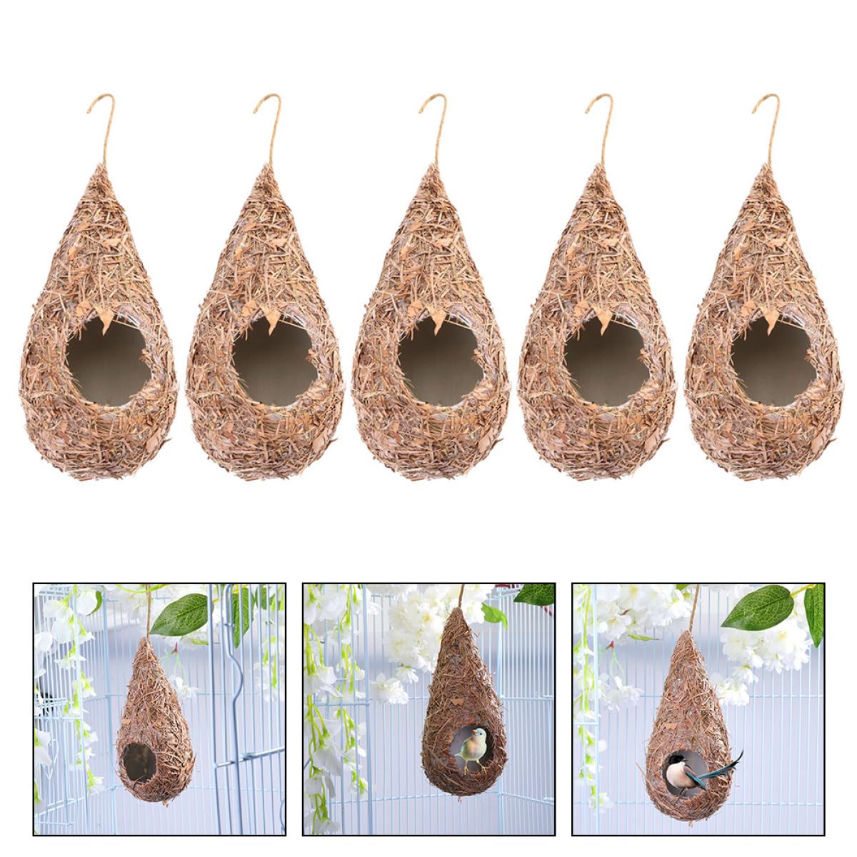 Hohopeti Nido Sospesa Uccelli per Paglia in e Casetta 5 Intrecciato Decorativa Rustico Pappagallini, per Giardino e Portico