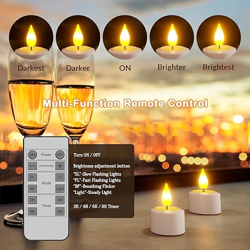 Miniatura 5 de SoulBay Velas de té recargables con control remoto, 12 velas LED parpadeantes sin llama con temporizador y cable de carga, no necesita batería, para