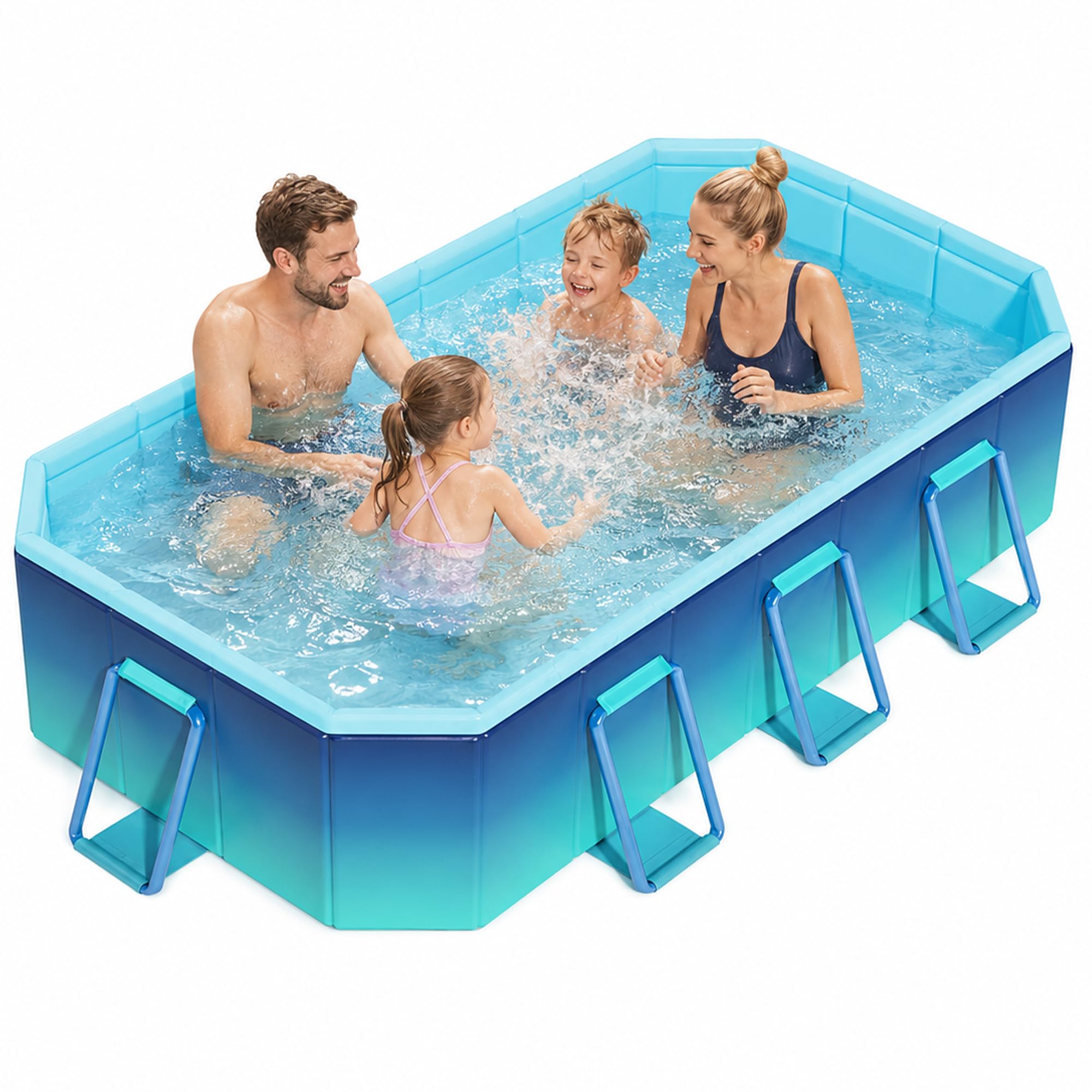 Piscinetta fuori terra rettangolare non gonfiabile, vasca richiudibile | Vasca autoportante senza pompa aria con scarico doppio, PVC piscina portatile per bimbi adulti(B,160cm/63in)