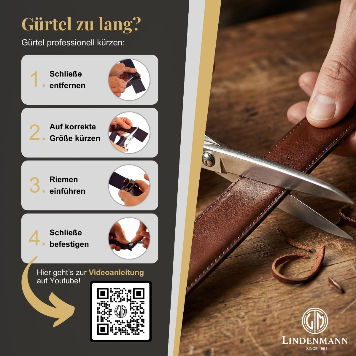 LINDENMANN Wendegürtel für Herren in Schwarz und Braun, Vollledergürtel aus 100% Rindleder, kürzbar mit drehbarer Klippschließe