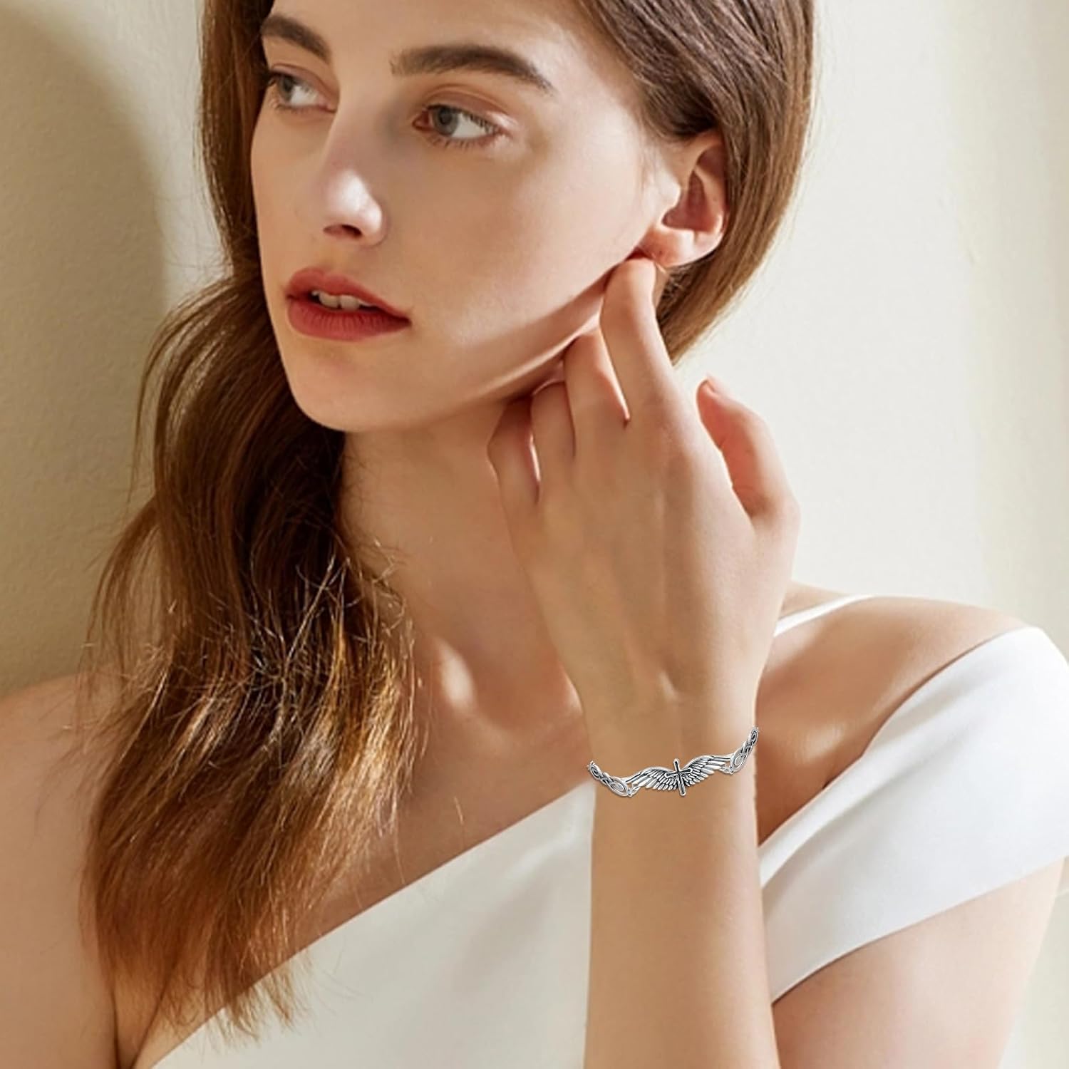 Wings Bracelets Cross Bracelet for Men Women Angel Wings Jewelry Sterling Silver Vintage Link Bracelet Inspirational Guardian Angel Bangle Bracelets Birthday Valentines Day Gifts Adjustable Chain - Image 3