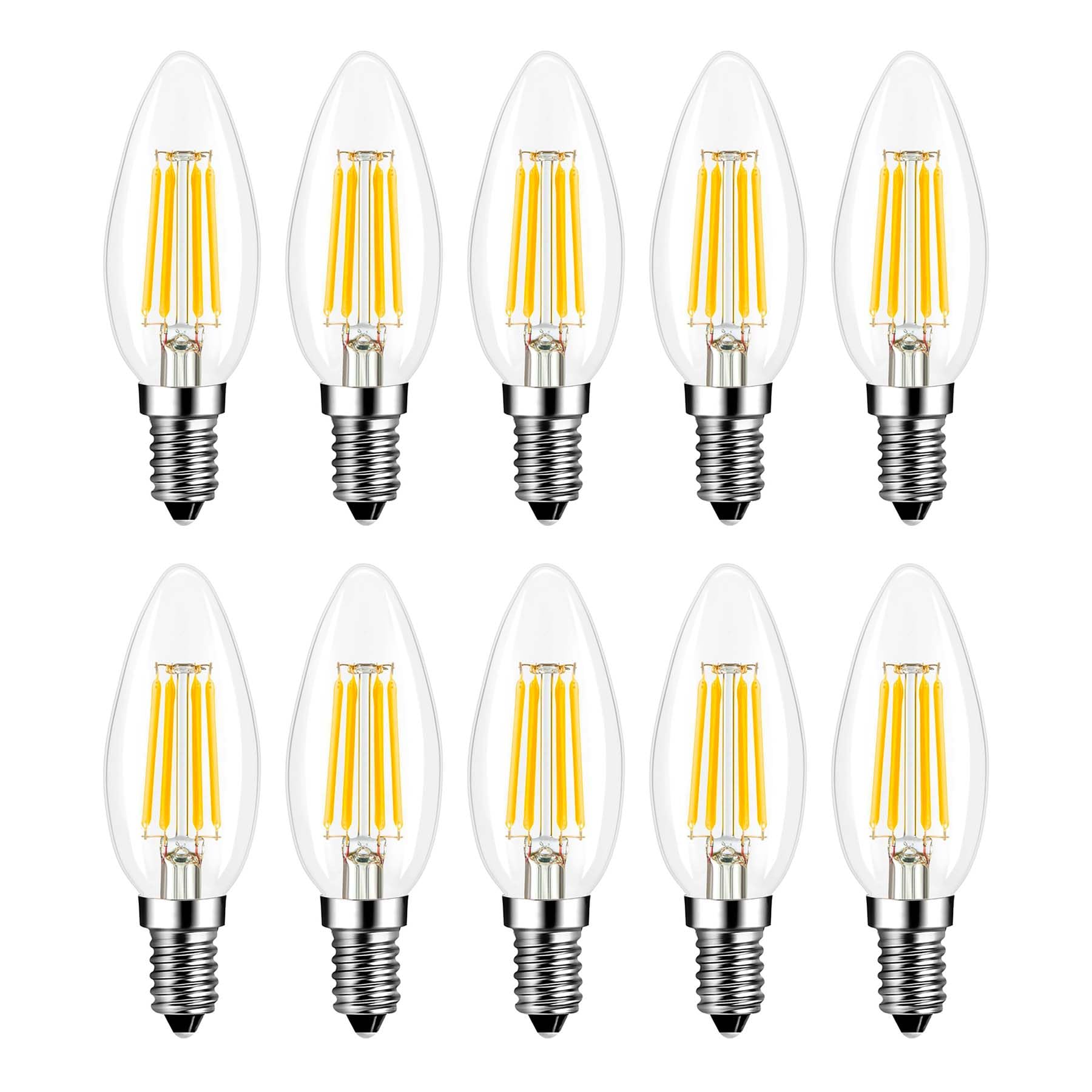 G.W.S® LED Filament Bulb, C35 E14 Small Edison Screw, LED Candle Bulb, 4W Dimmable Day White 6400K, Clear Glass, Pack of 10