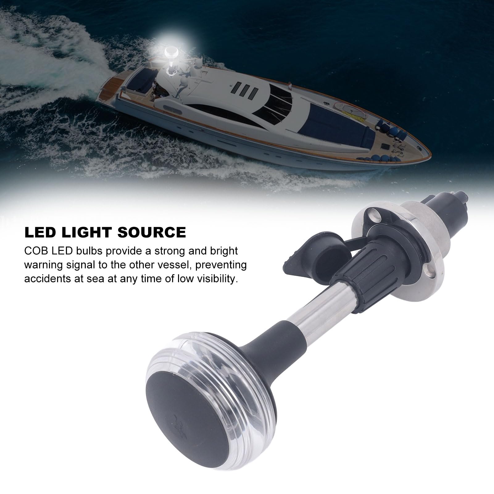 SEAFRONT Luce di Navigazione Luce di Poppa 9 Pollici USCG 2NM IP65 LED per Barca Ancoraggio Tutto Tondo con Base Staccabile per Pontone Pesca 10 a 24 V CC 3 W